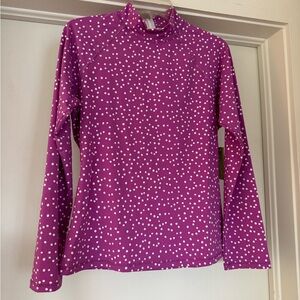 NWT Garnet Hill purple and white dots mock neck swim top
